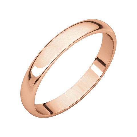 14k Rose Gold 3mm Half Round Light Band, Size 7.5