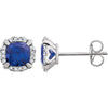 14k White Gold Created Blue Sapphire & 1/10 ctw. Diamond Earrings