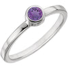 14k White Gold Genuine Amethyst Bezel Ring, Size 7
