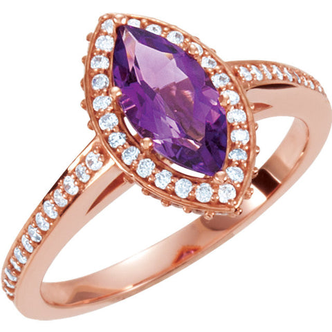 14k Rose Gold 1/3 CTW Diamond Semi-set Engagement Ring, Size 7