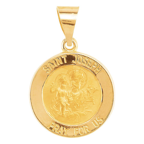 14k Yellow Gold 15mm Round Hollow Joseph Medal