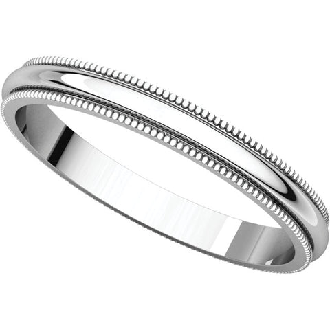 14k White Gold 2.5mm Milgrain Band, Size 7