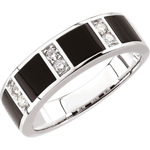 14k White Gold Onyx & 1/4 CTW Diamond Ring Size 11