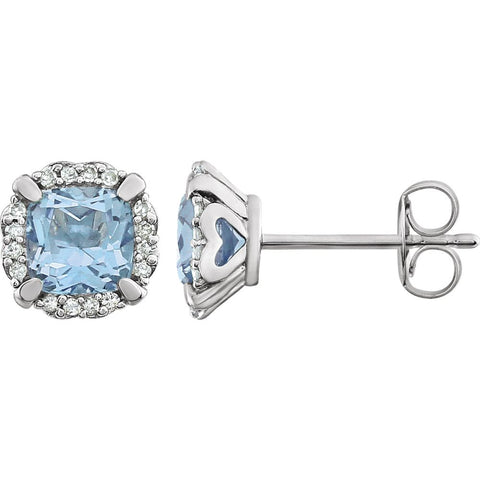 14k White Gold Sky Blue Topaz & 1/10 CTW Diamond Earrings
