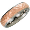 Titanium Hammered Wedding Band Ring with 14K Rose Gold Immerse Plating (Size 10 )