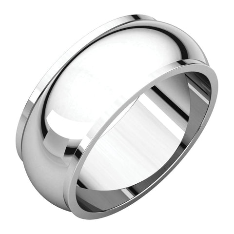 14k White Gold 8mm Half Round Edge Band, Size 10