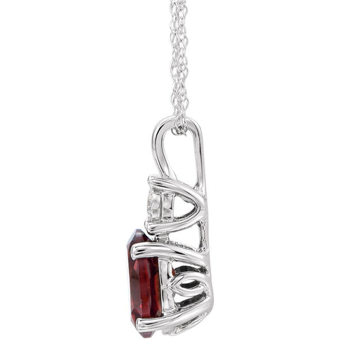14k White Gold Mozambique Garnet & .02 CTW Diamond Necklace