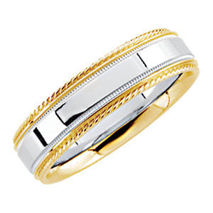 14K White & Yellow Gold 6mm Comfort-Fit Design Band Size 8