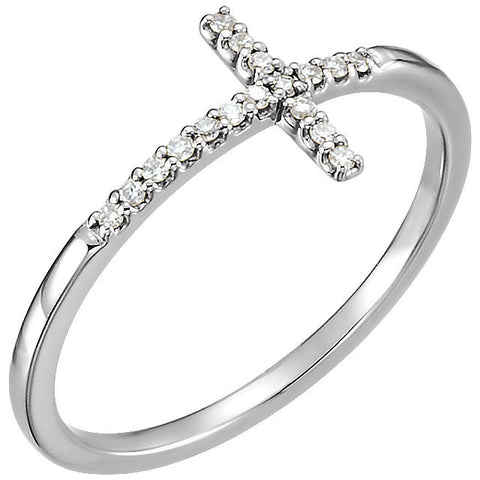 14k White Gold .085 CTW Diamond Sideways Cross Ring, Size 7