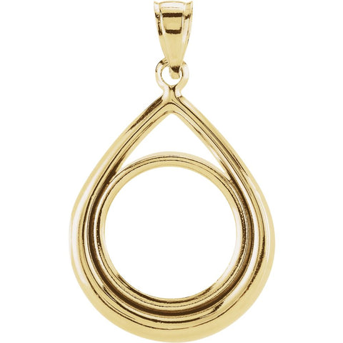 14k Yellow Gold 16.4x1.1mm Tab Back Teardrop Coin Frame Pendant for 1/10 Ounce American Eagle or 1/10 Ounce South African Rand