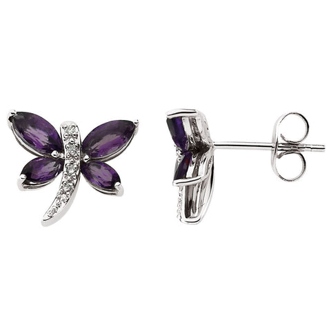14k White Gold Dragonfly Earrings