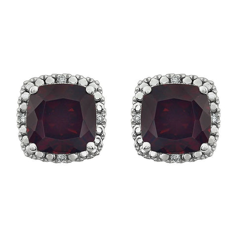 14k White Gold Mozambique Garnet & .06 CTW Diamond Earrings