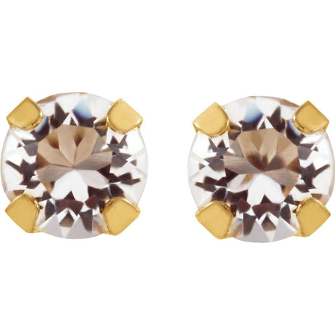 14k Yellow Gold Solitaire "April" Birthstone Piercing Earrings