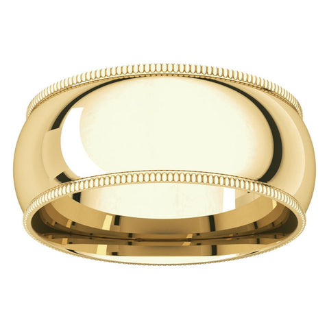 18k Yellow Gold 8mm Milgrain Comfort Fit Band, Size 10.5