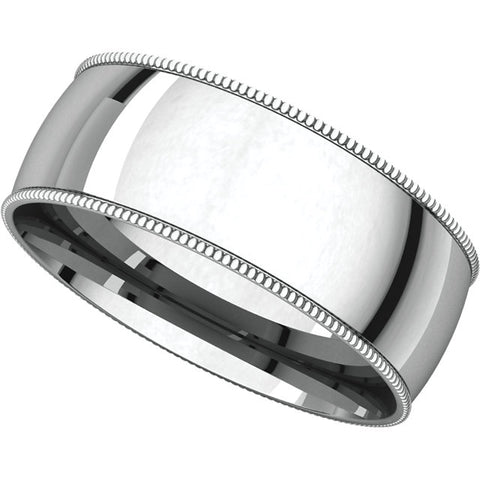 14k White Gold 7mm Light Comfort Fit Milgrain Band , Size 7.5