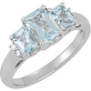 0.05 CTTW Genuine Aquamarine and Diamond Ring in 14k White Gold ( Size 6 )