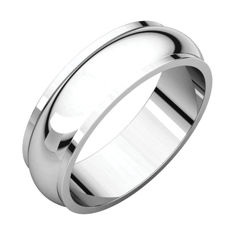 14k White Gold 6mm Half Round Edge Band, Size 12