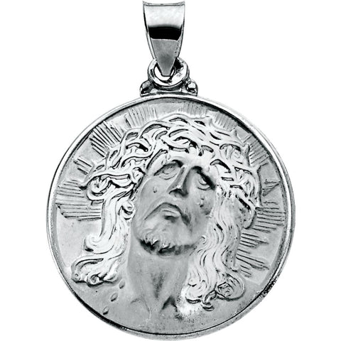 14k White Gold 23.25x23.5mm Hollow Face of Jesus (Ecce Homo) Pendant