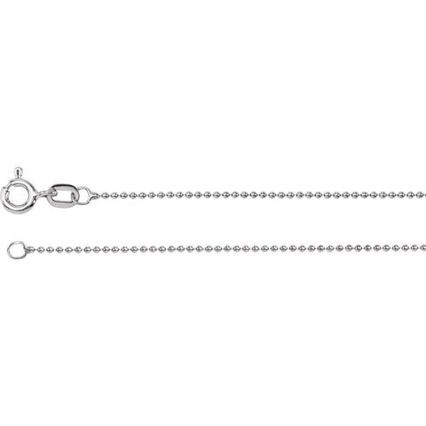 1.0 mm Solid, Bead Chain in 14k White Gold ( 16-Inch )
