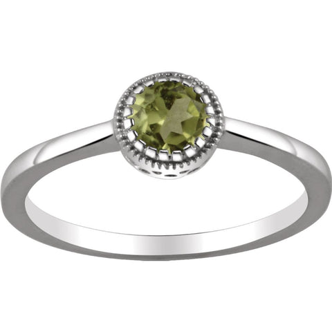 14k White Gold Peridot "August" Birthstone Ring, Size 7