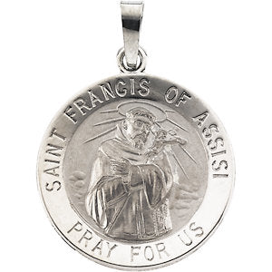 14k White Gold 18mm Round St. Francis of Assisi Medal