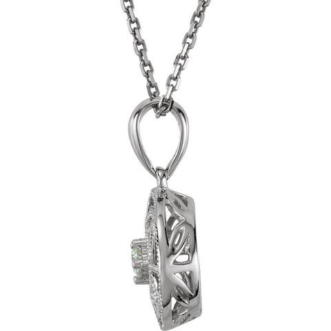 14k White Gold 1/10 CTW Diamond Filigree 18" Necklace