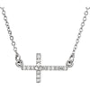 14k White Gold 0.08 ctw. Diamond Sideways Cross 16-18-inch Necklace
