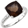 0.08 CTTW Genuine Checkerboard Smoky Quartz and Diamond Ring in 14k White Gold ( Size 6 )