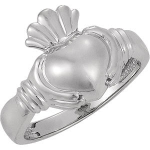14k White Gold Ladies Claddagh Ring, Size 7