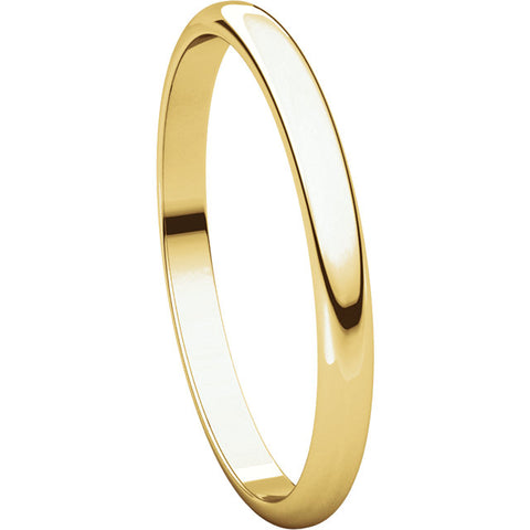 10k Yellow Gold 2mm Half Round Light Band, Size 8.5