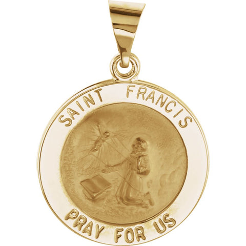 14k Yellow Gold 18.25mm Round Hollow St. Francis Medal