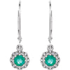 14k White Gold Emerald & .08 CTW Diamond Earrings