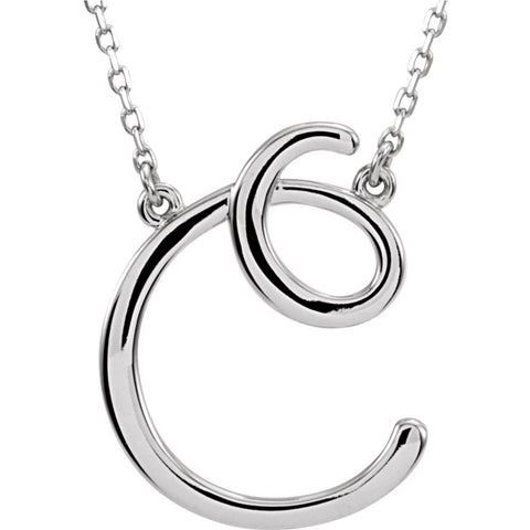 14k White Gold "C" Script Initial 16" Necklace
