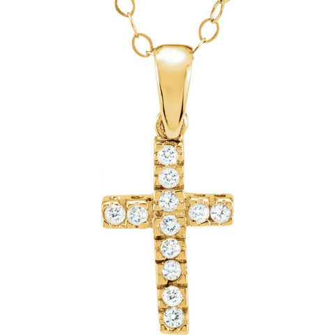 14k Yellow Gold Cubic Zirconia Youth Cross 15" Necklace