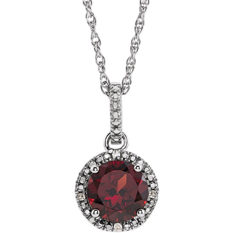 Sterling Silver Mozambique Garnet and .01 CTW Diamond 18" Necklace