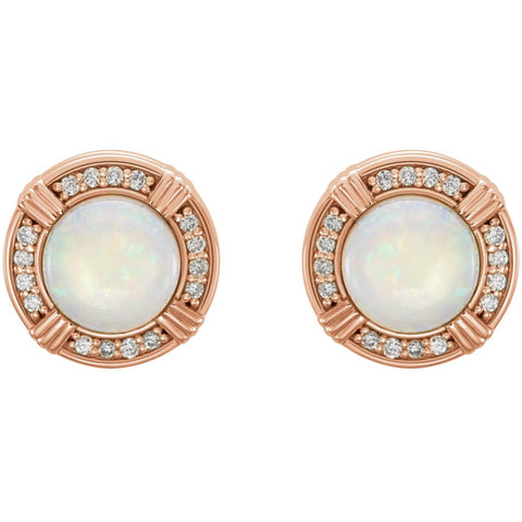 14k Rose Gold Opal & 1/6 CTW Diamond Earrings