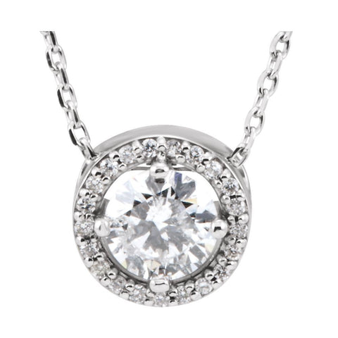 14k White Gold 1/2 CTW Diamond Halo-Style 16" Necklace