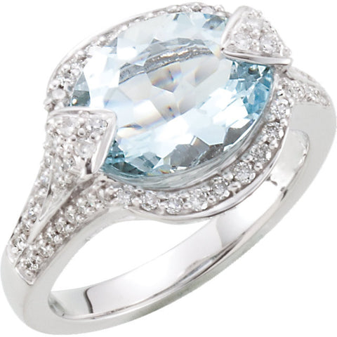 14k White Gold Aquamarine & Diamond Accented Ring, Size 6