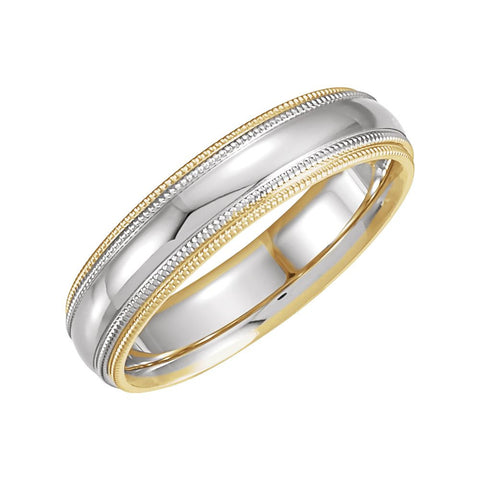 14K White & Yellow Gold 5.5mm Comfort-Fit Double Milgrain Band Size 9.5