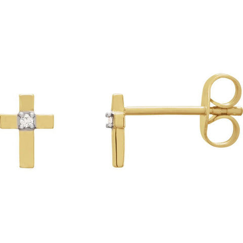 14k Yellow Gold .01 CTW Diamond Cross Earrings