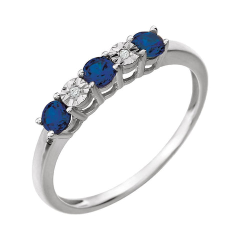 14k White Gold Created Blue Sapphire & .01 CTW Diamond Ring, Size 7