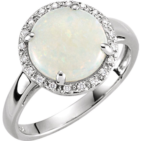 14k White Gold Opal & .07 CTW Diamond Ring, Size 7