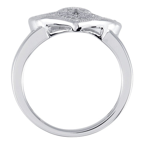 Sterling Silver .07 CTW Diamond Heart & Fleur-De-Lis Design Ring Size 7