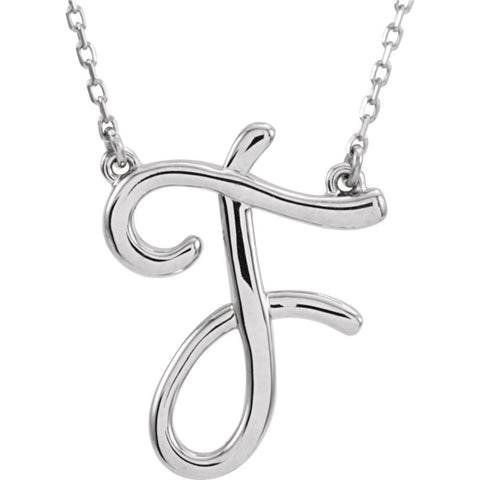 14k White Gold "F" Script Initial 16" Necklace