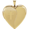 20.50x19.00 mm Heart Locket with Cross in 14K Yellow Gold
