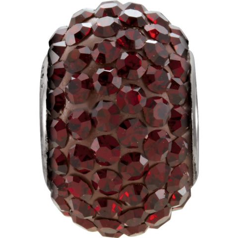 Kera Garnet-Colored Crystal Pave' Bead with January Birthstone in Sterling Silver