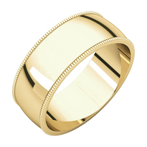 14k Yellow Gold 7mm Light Milgrain Band, Size 9.5