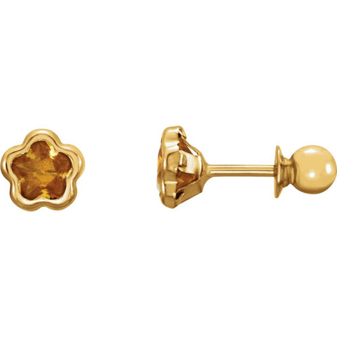 14k Yellow Gold November CZ Birthstone Earrings with Screw Backs