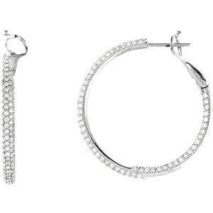 14k White Gold 2 CTW Diamond Inside/Outside Hoop Earrings