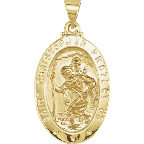 14k Yellow Gold 25.5x17.75mm Oval St. Christopher Hollow Medal